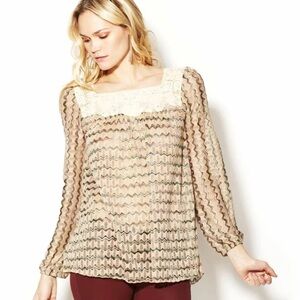 Free People New Romantics Crocheted Lace Beaded Top Womens Size Medium